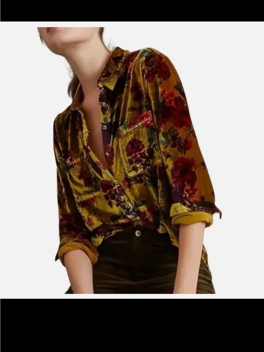 Anthropologie Pilcro Hadley Relaxed Velvet Burnout Shirt Size Small - Picture 12 of 12